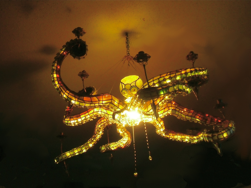 Illustration for article titled Tentacular stained glass octopus chandelier would light up any room
